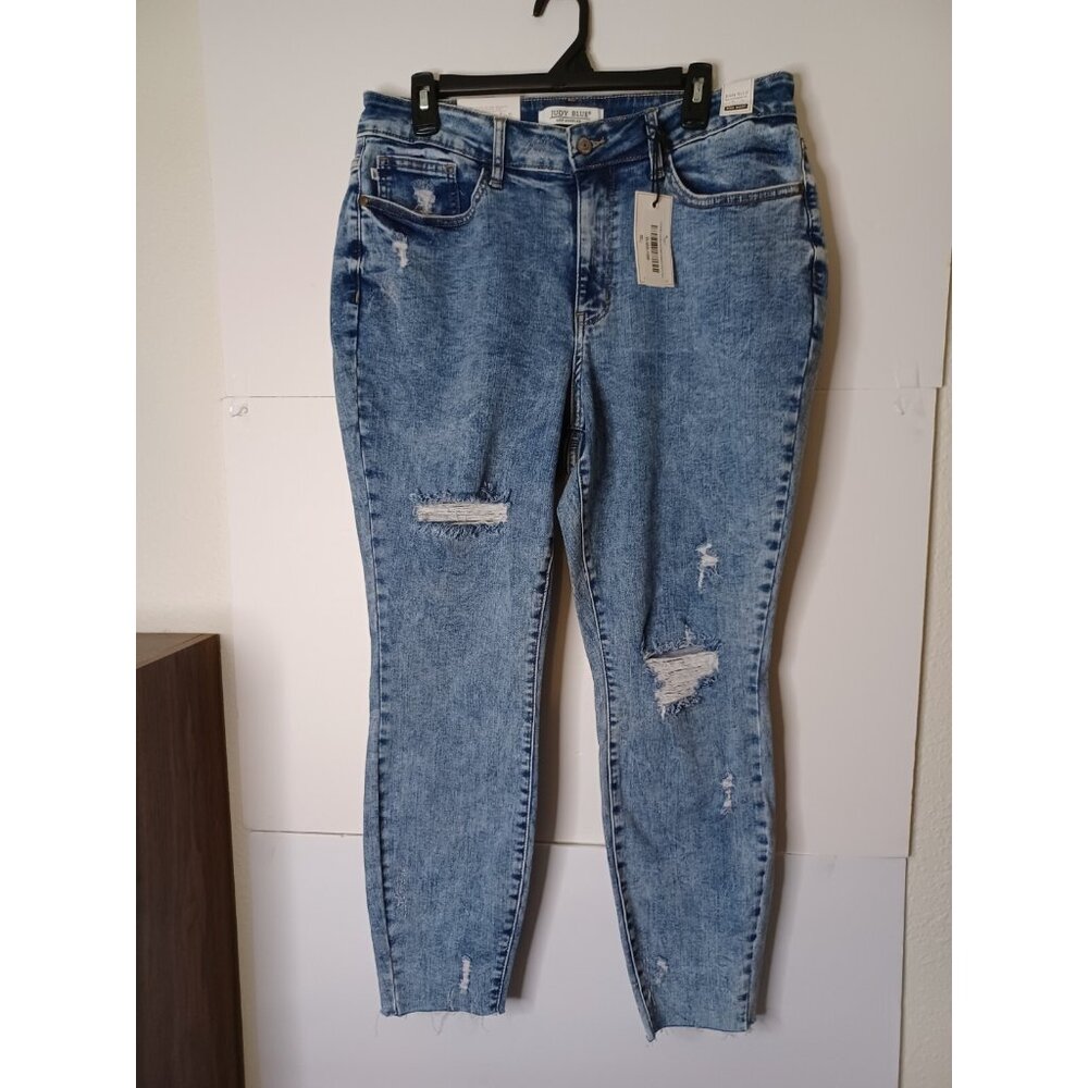 Judy Blue Skinny Fit High Waist Jeans Raw Hem Distressed 16W 34X27 - Picture 1 of 10